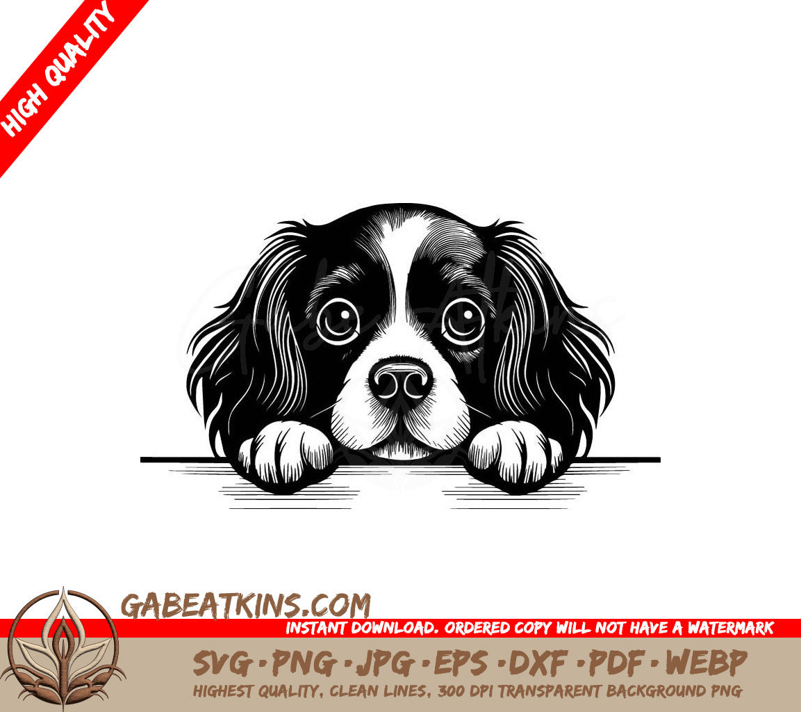 Cavalier King Charles Spaniel Peeking Over Table SVG -  Drawing SVG