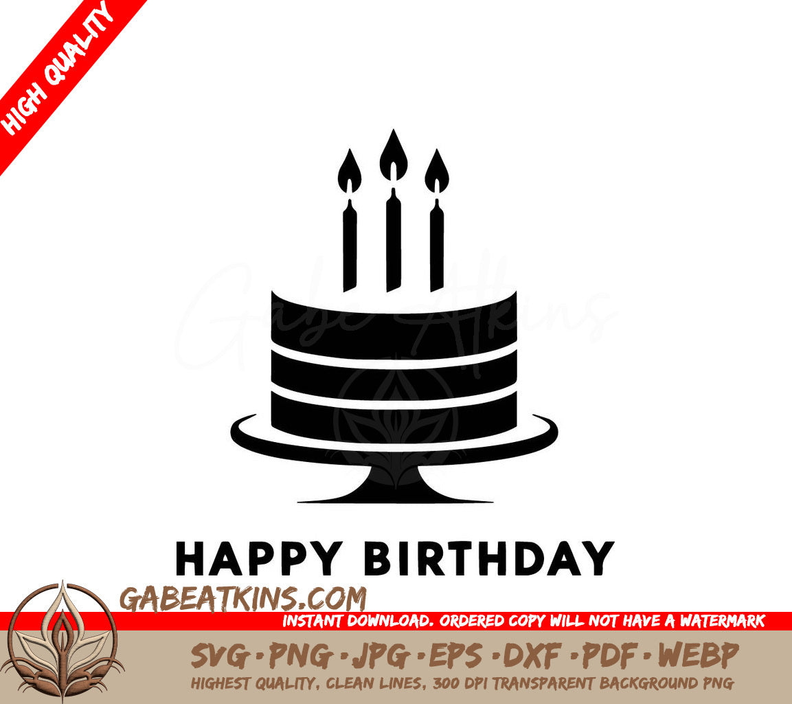 A Black And White Silhouette Of A Birthday Cake With The Words Happy Birthday Below It SVG - Celebration Cake SVG