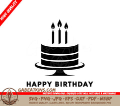 A Black And White Silhouette Of A Birthday Cake With The Words Happy Birthday Below It SVG - Celebration Cake SVG