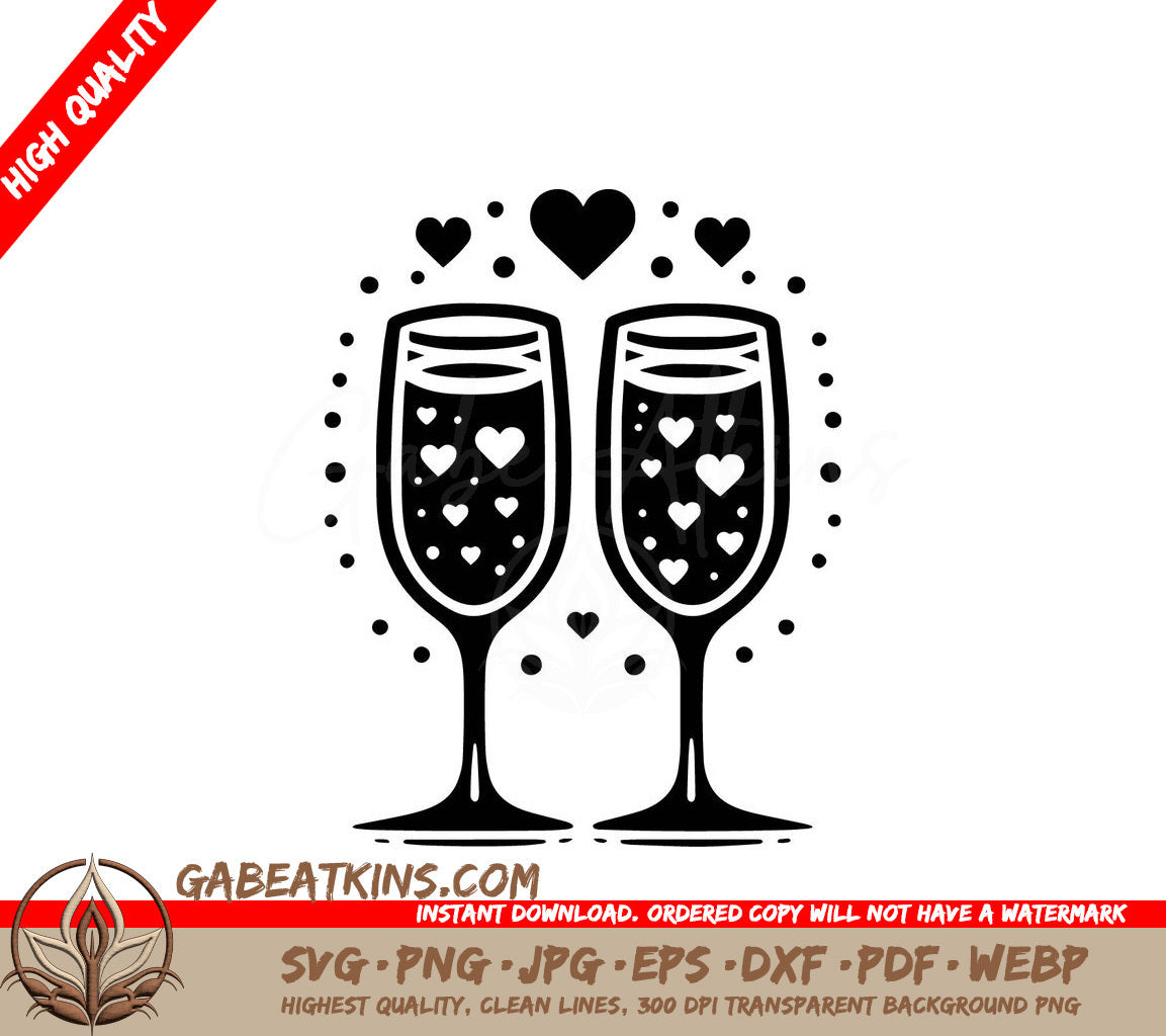  Two Wine Glasses With Hearts On Them SVG - Celebration Toast SVG