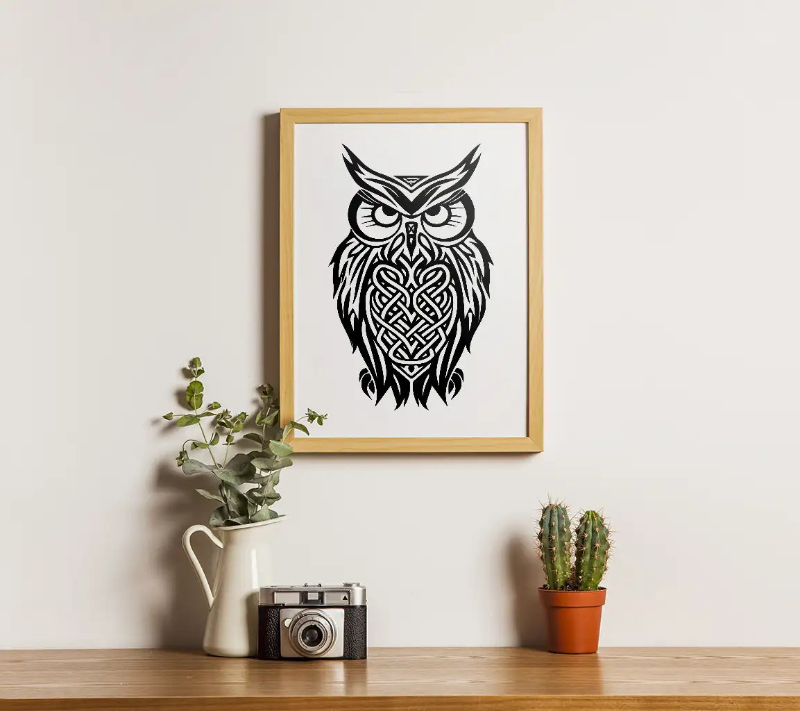 Celtic Owl SVG  Drawing with Tribal Design SVG