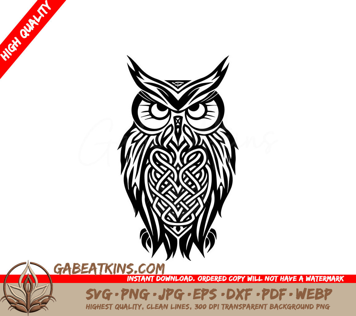 Celtic Owl SVG  Drawing with Tribal Design SVG