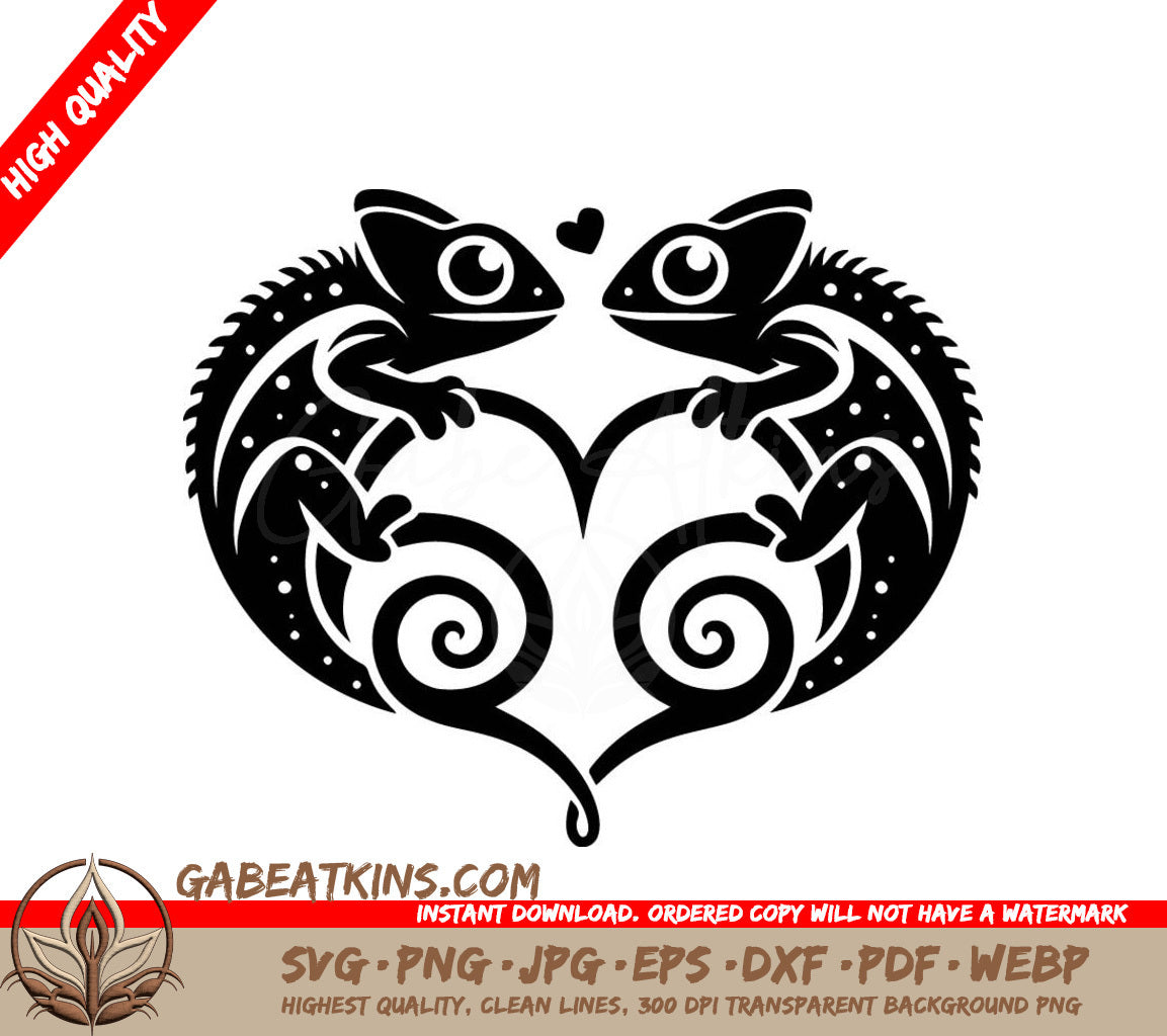 Two Chameleons Are Making A Heart Shape With Their Tails SVG - Chameleon Embrace SVG