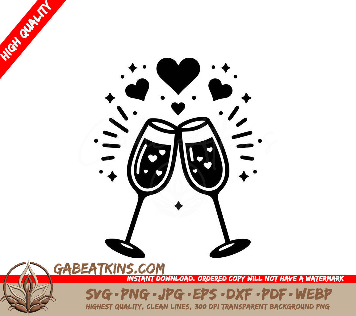 Two Glasses Of Champagne Are Toasting With Hearts In The Background SVG - Champagne Love Toast SVG