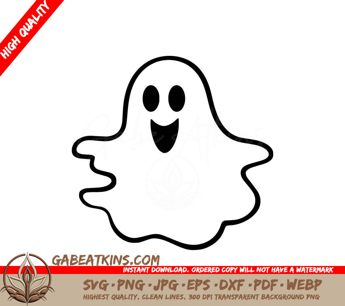 A Black And White Drawing Of A Ghost With A Smiling Face