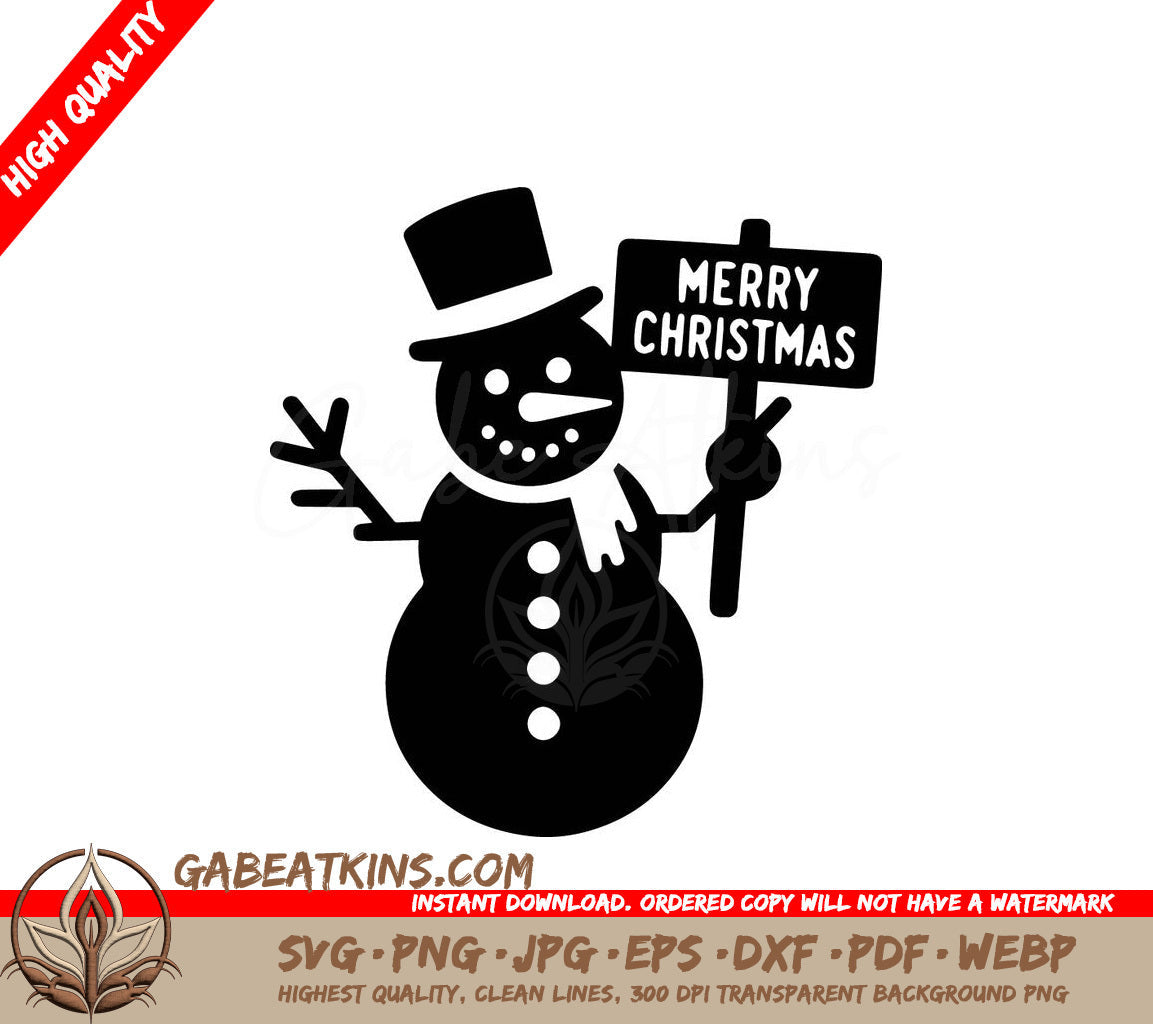 A Snowman Holding A Sign That Says Merry Christmas SVG - Cheerful Snowman Greeting SVG