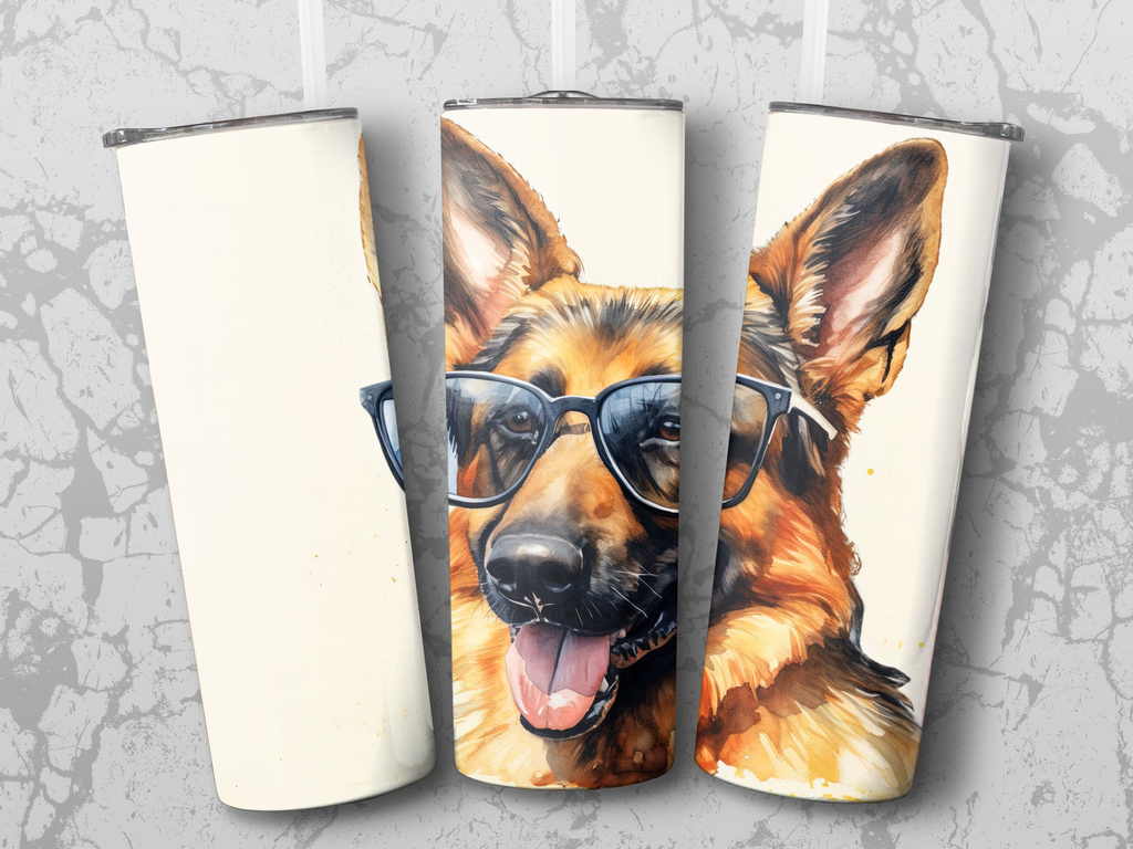 Chic Sunglasses German Shepherd Tumbler Wrap | 20oz Tumbler Wrap Sublimation PNG - Gabe Atkins Designs