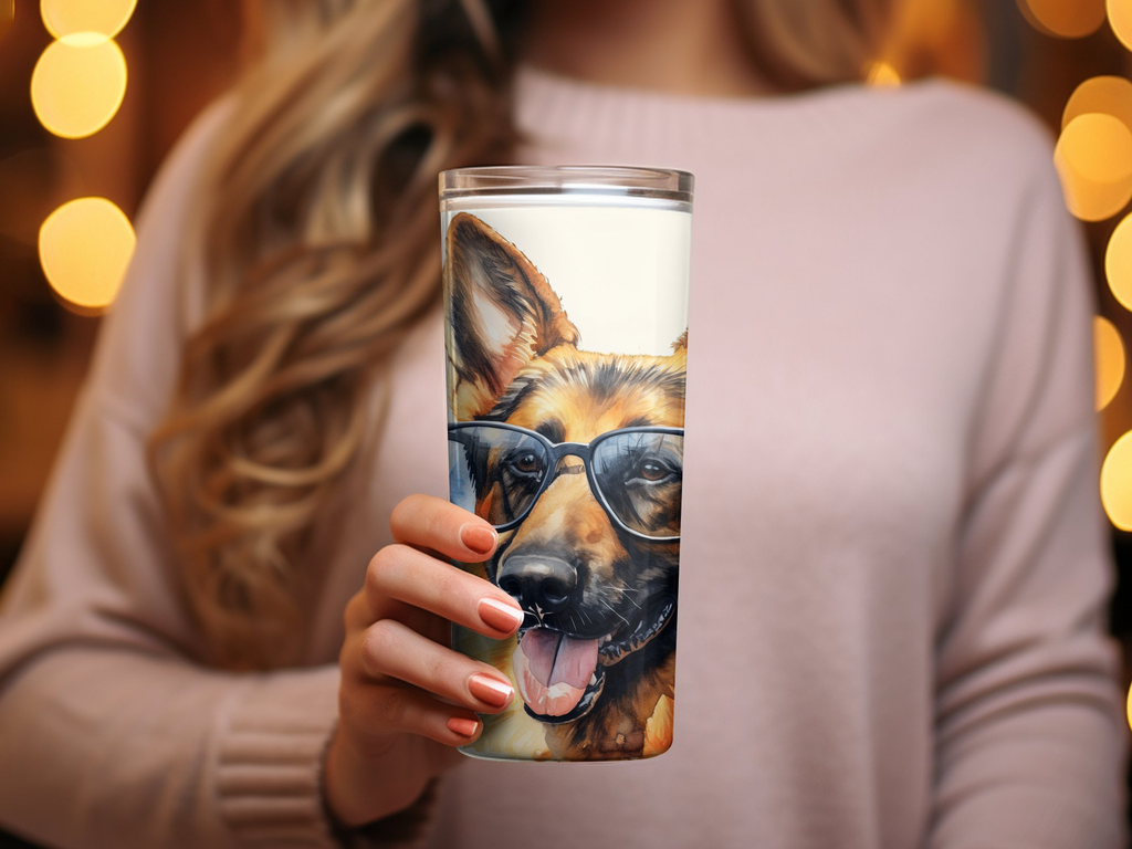 Chic Sunglasses German Shepherd Tumbler Wrap | 20oz Tumbler Wrap Sublimation PNG - Gabe Atkins Designs