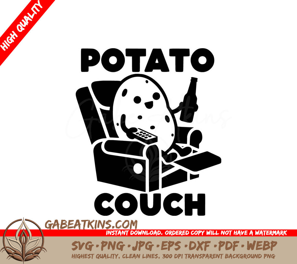 A Potato Is Sitting On A Couch Holding A Beer And A Remote Control SVG - Chilling Spud SVG