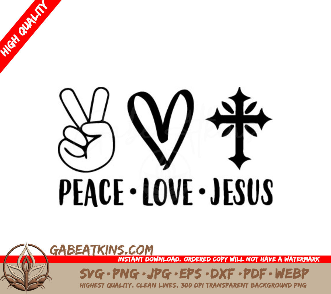 Peace, Love, Jesus SVG - Christian Design with Peace Sign, Heart, and Cross SVG