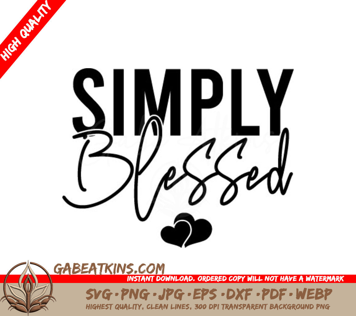 Simply Blessed  Logo SVG with Hearts - Christian Design SVG