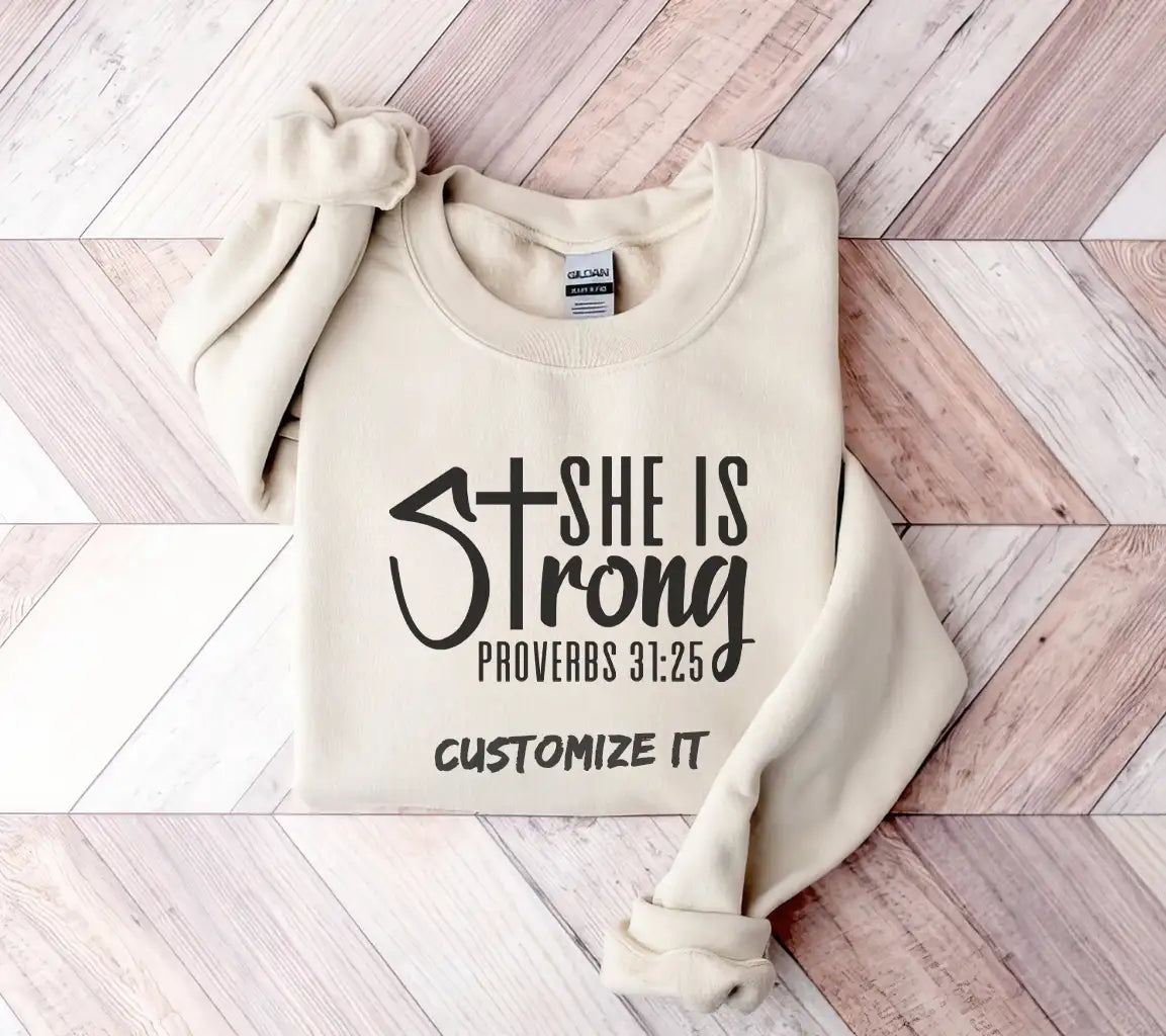 She Is Strong Christian SVG -  Logo with Cross SVG