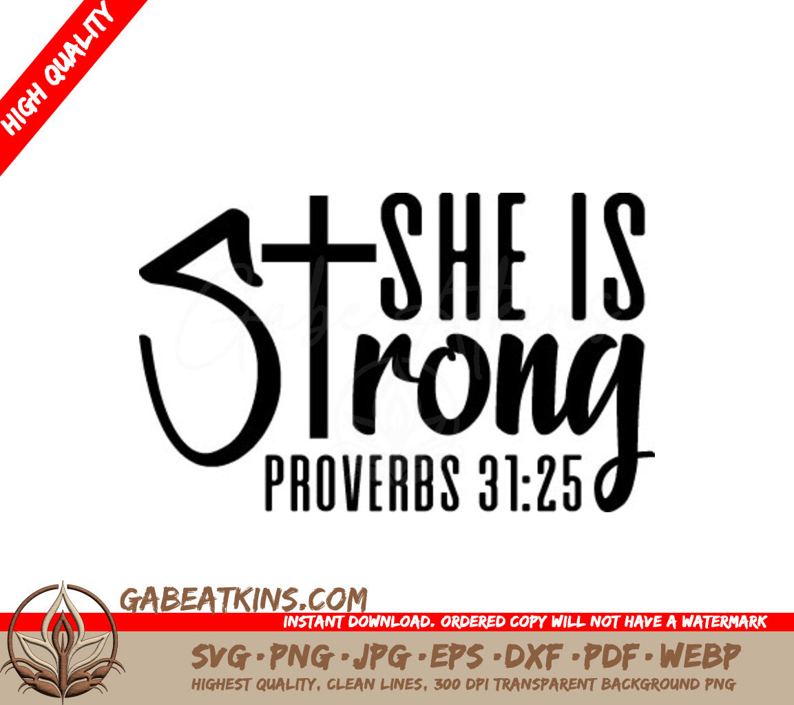 She Is Strong Christian SVG -  Logo with Cross SVG