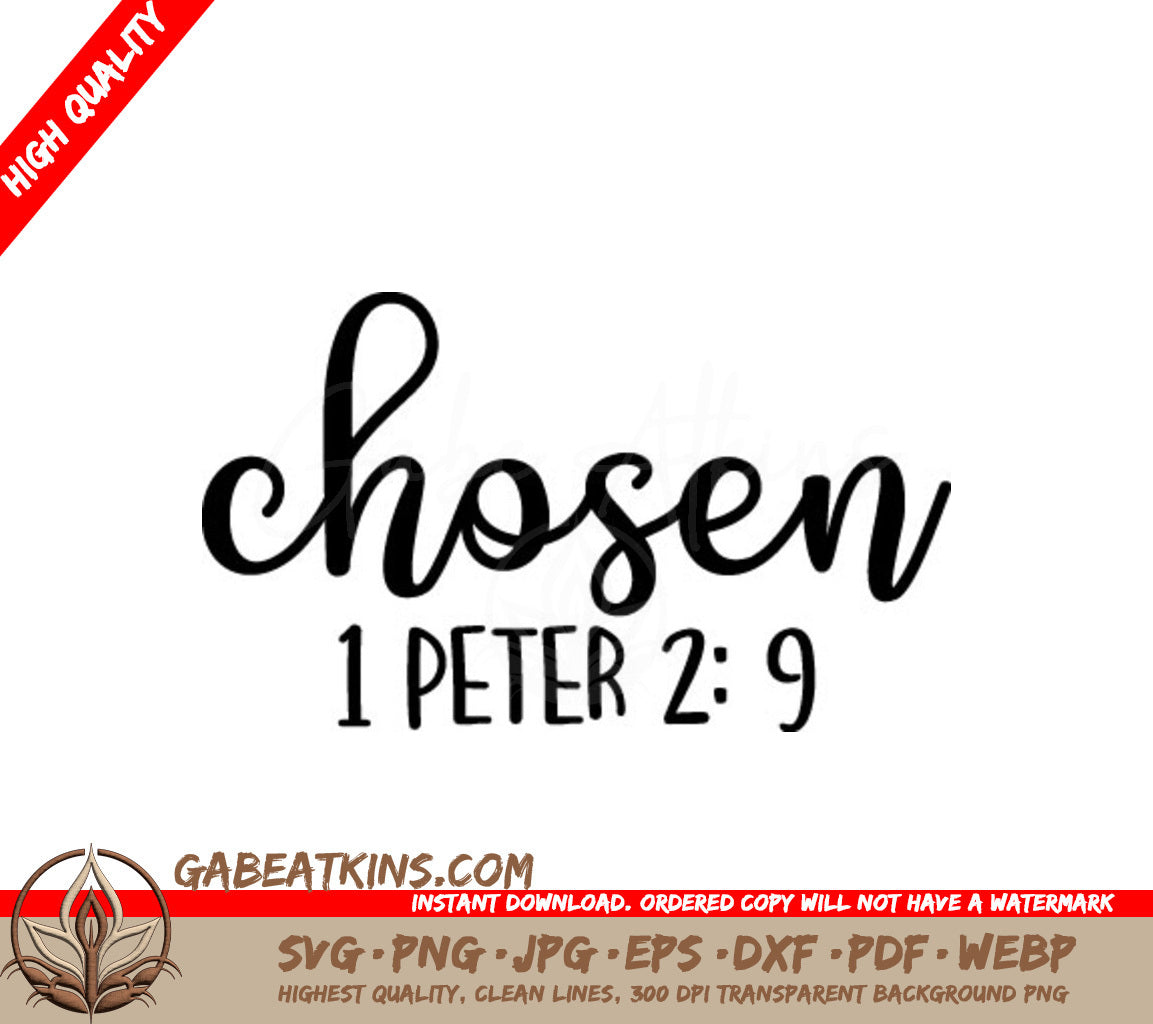 Chosen Word in Cursive SVG - 1 Peter 29 Christian Design SVG