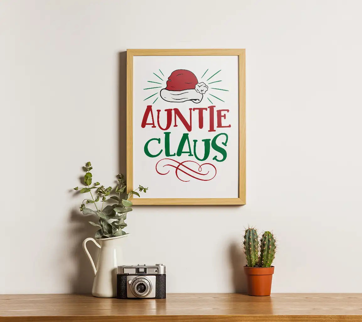 Auntie Claus Christmas SVG with Santa Hat - Digital Cut File SVG