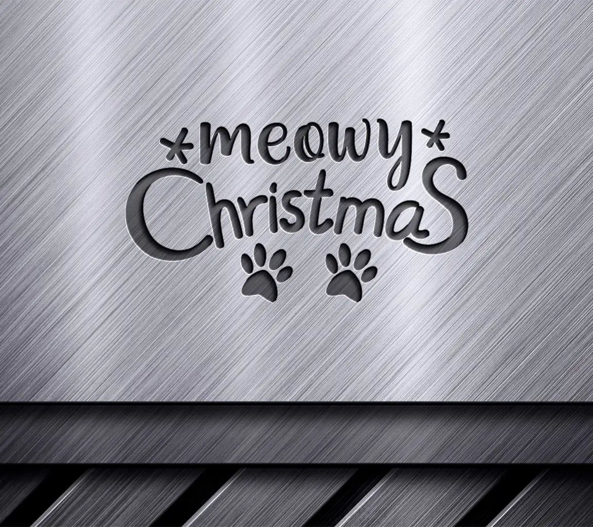 Meowy Christmas SVG -  Sign with Paw Prints SVG