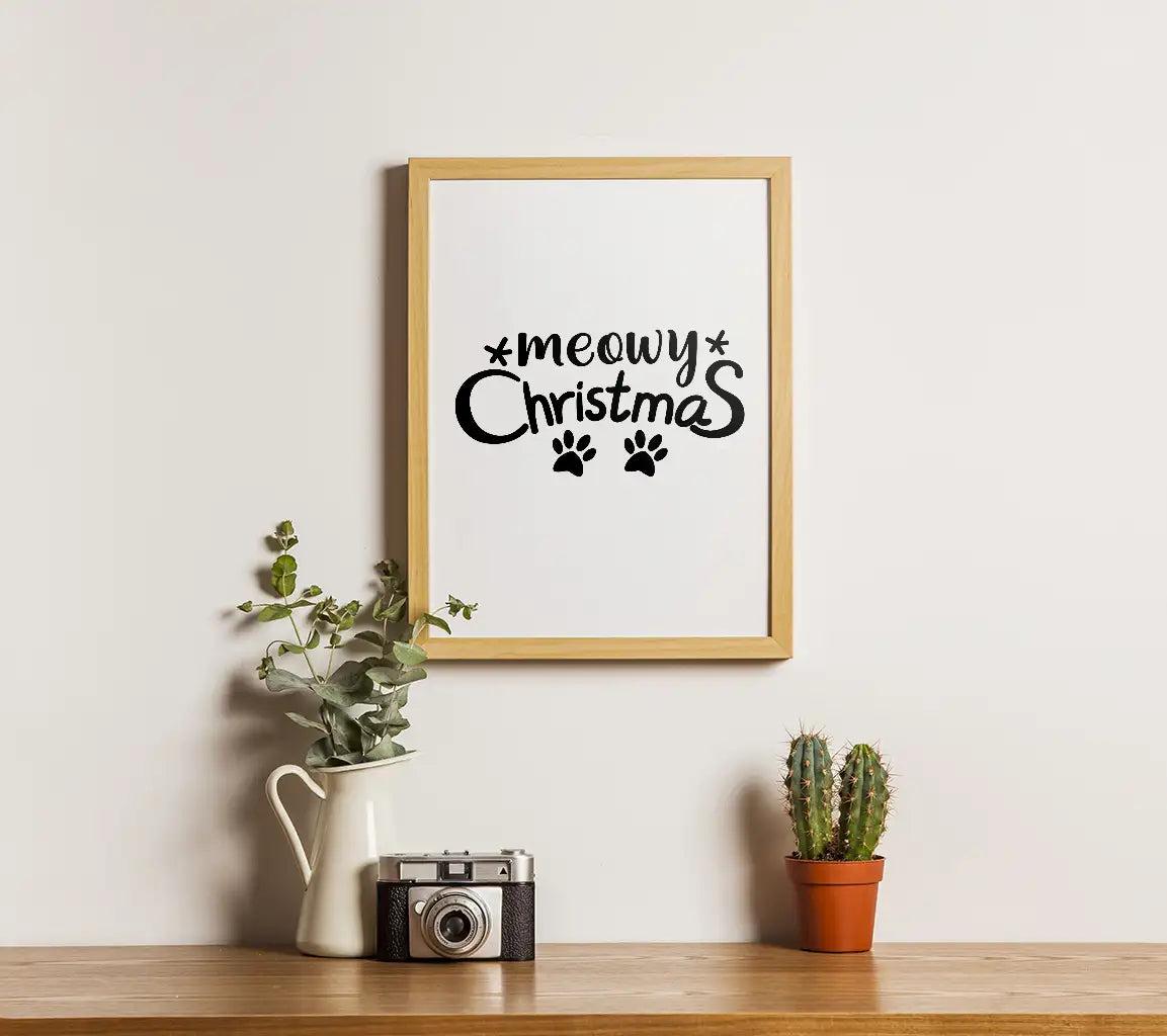 Meowy Christmas SVG -  Sign with Paw Prints SVG