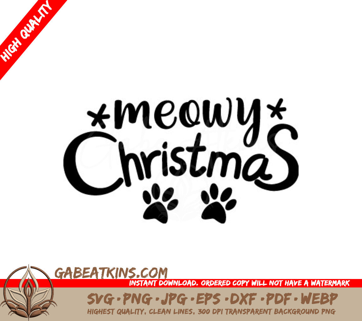 Meowy Christmas SVG -  Sign with Paw Prints SVG