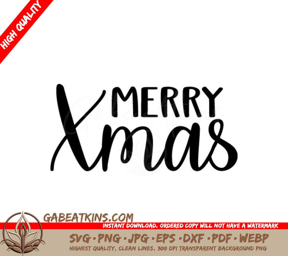 Merry Christmas SVG - Black Text on White Background SVG