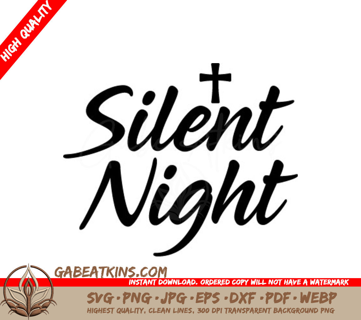 Silent Night Cross SVG -  Christmas Logo Design SVG