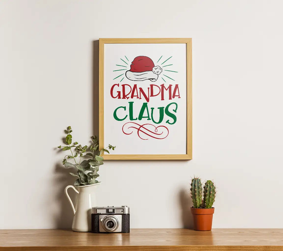 Grandma Claus SVG - Cartoon Santa Hat Design SVG