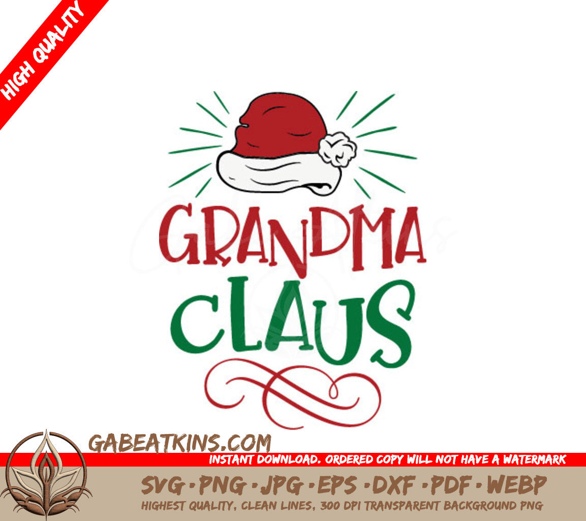 Grandma Claus SVG - Cartoon Santa Hat Design SVG