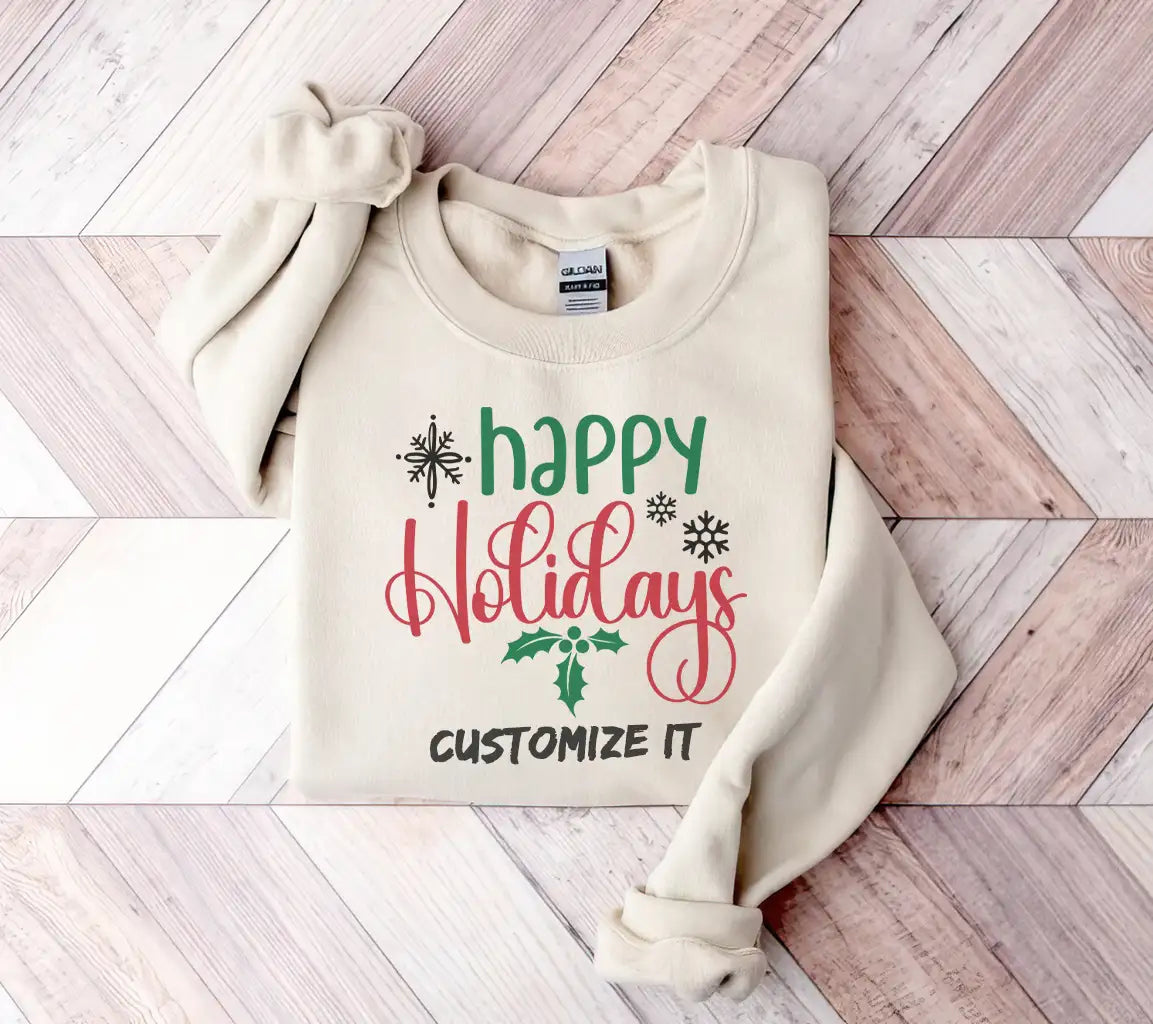 Happy Holidays SVG with Holly & Snowflakes - White Background SVG