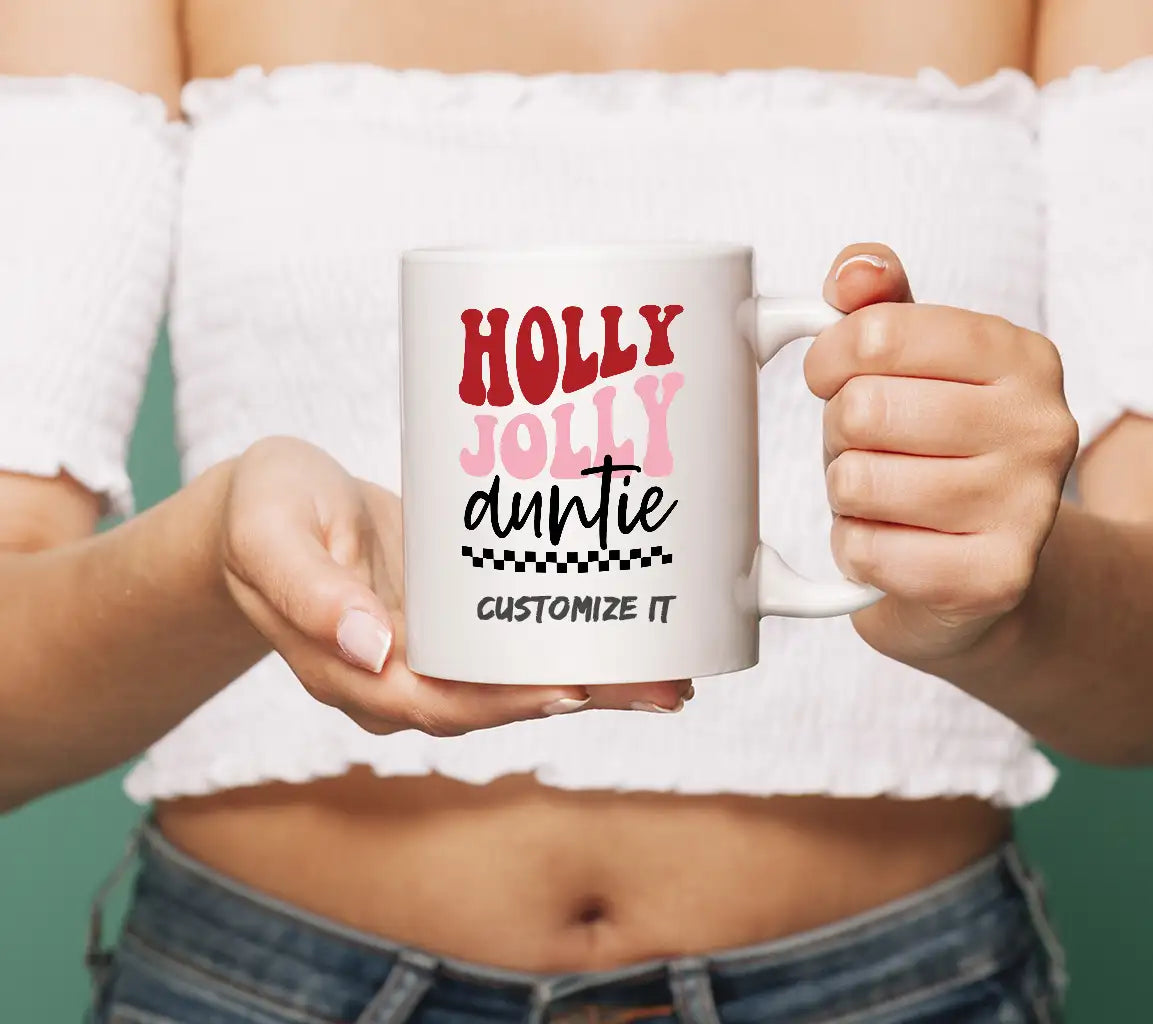 Holly Jolly Auntie SVG - Christmas Red & Pink Letters SVG