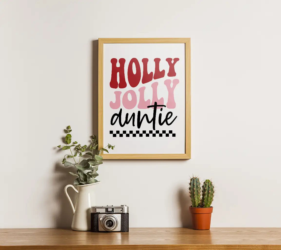 Holly Jolly Auntie SVG - Christmas Red & Pink Letters SVG