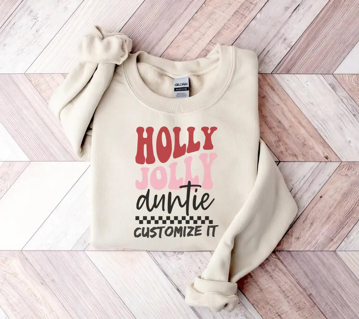 Holly Jolly Auntie SVG - Christmas Red & Pink Letters SVG