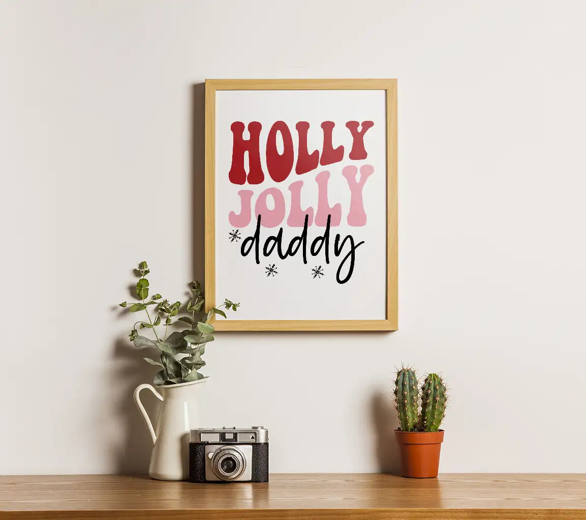 Holly Jolly Daddy SVG - Red & Pink Christmas Design SVG