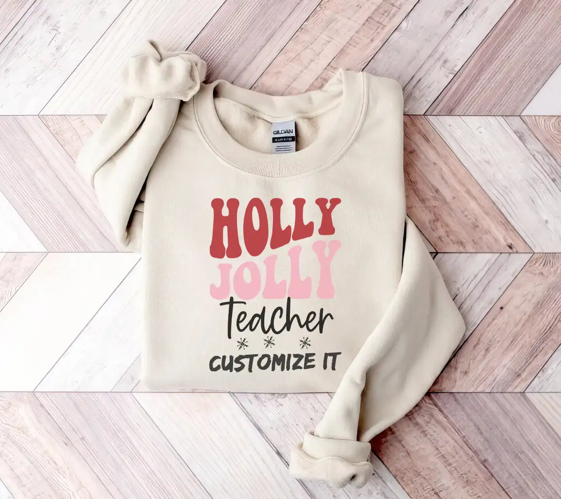 Holly Jolly Teacher SVG - Red & Pink Christmas Design SVG