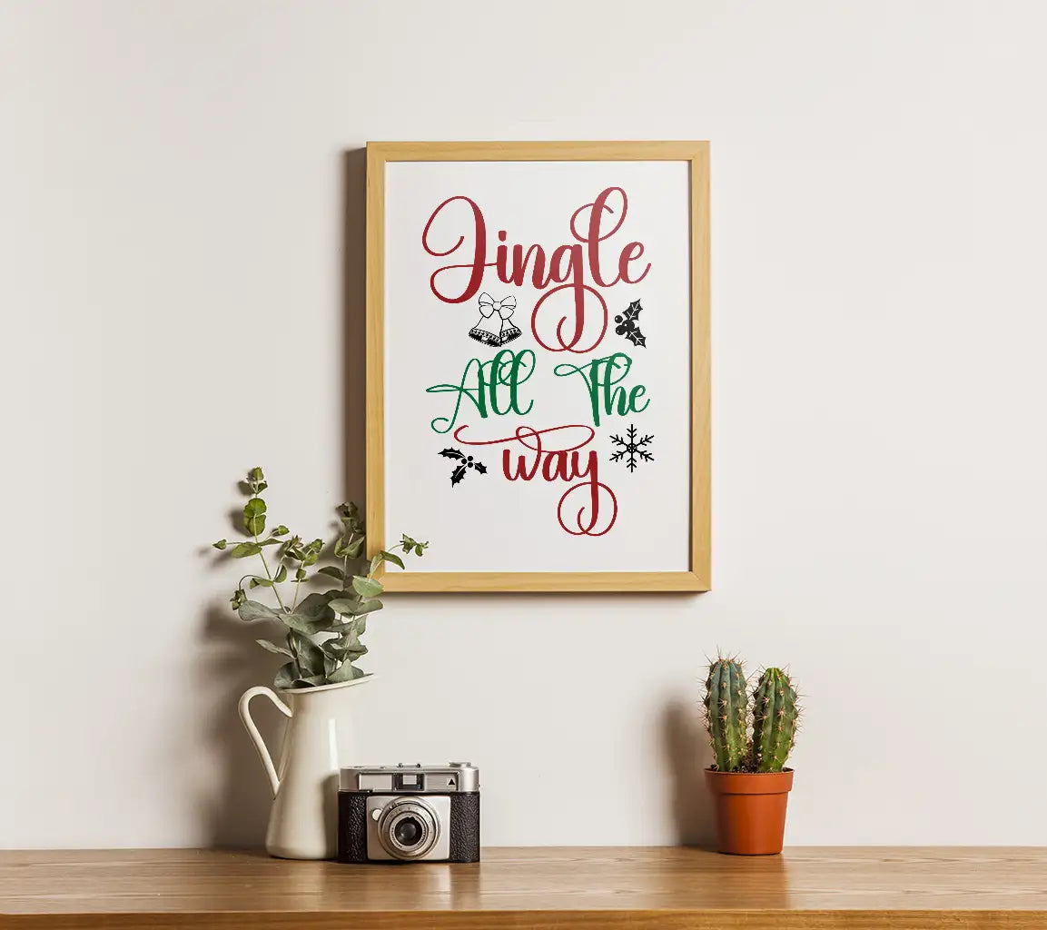 Jingle All The Way SVG - Christmas Bells, Holly & Snowflakes Design SVG