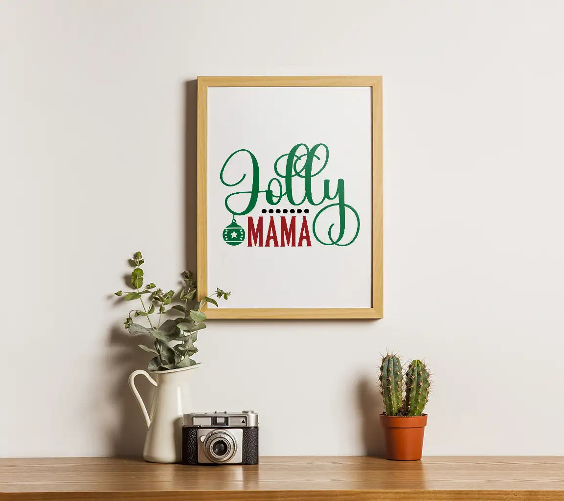 Jolly Mama Christmas Sign SVG - Green & Red with Ornament SVG