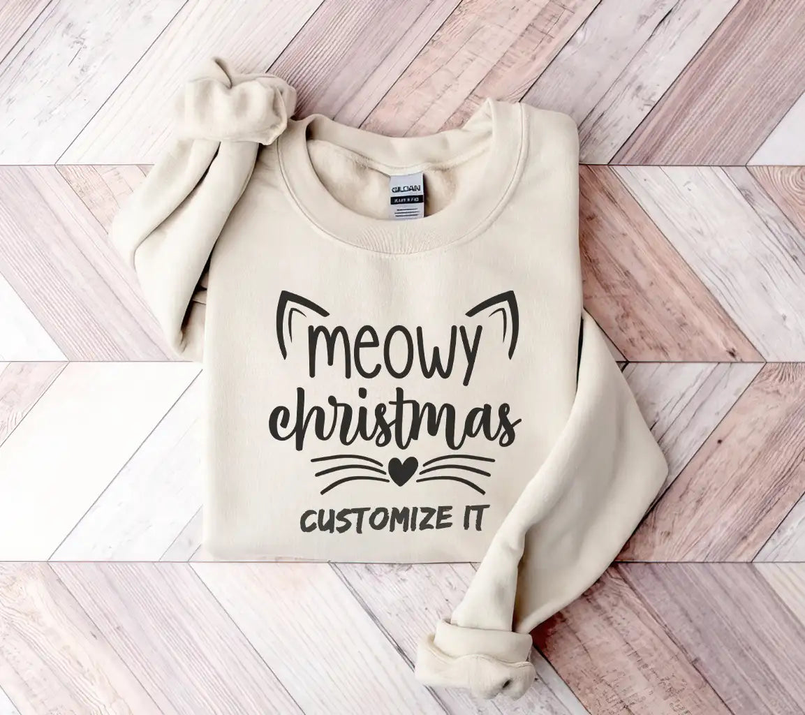 Meowy Christmas SVG with Cat Ears and Heart - Christmas Design SVG