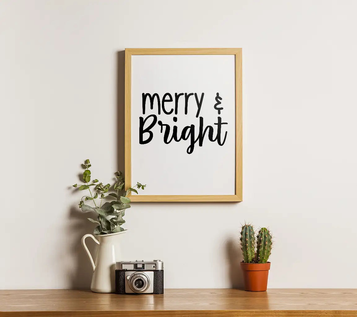 Merry & Bright Cursive SVG - Christmas Design SVG