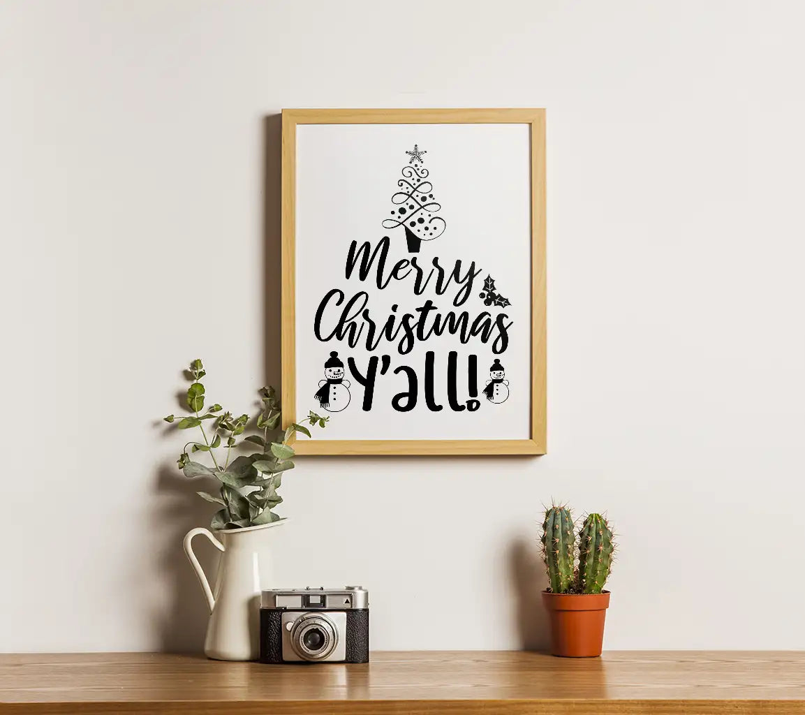 Merry Christmas Yall SVG - Christmas Tree & Snowmen SVG