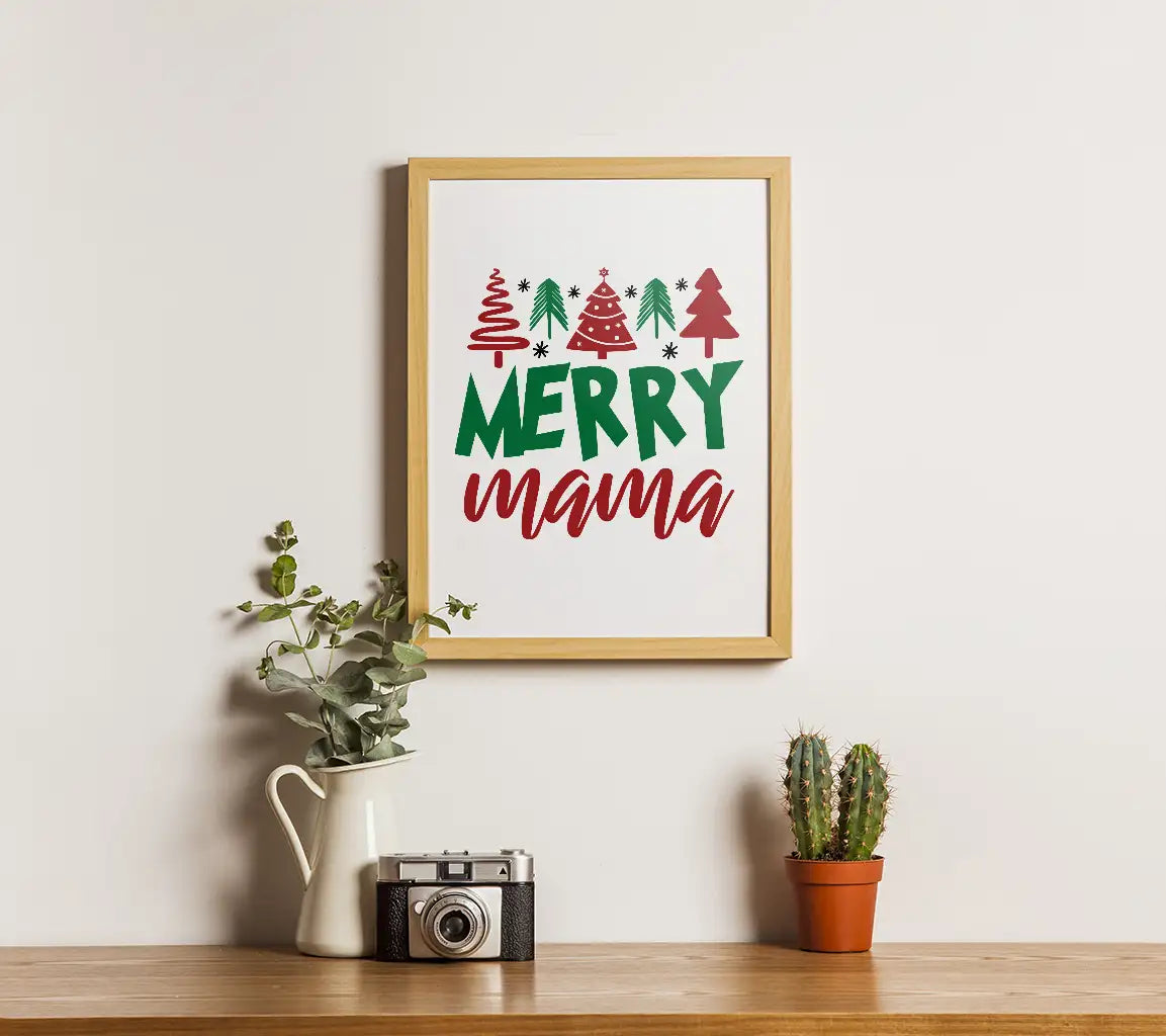 Merry Mama Christmas SVG - Green & Red with Trees SVG