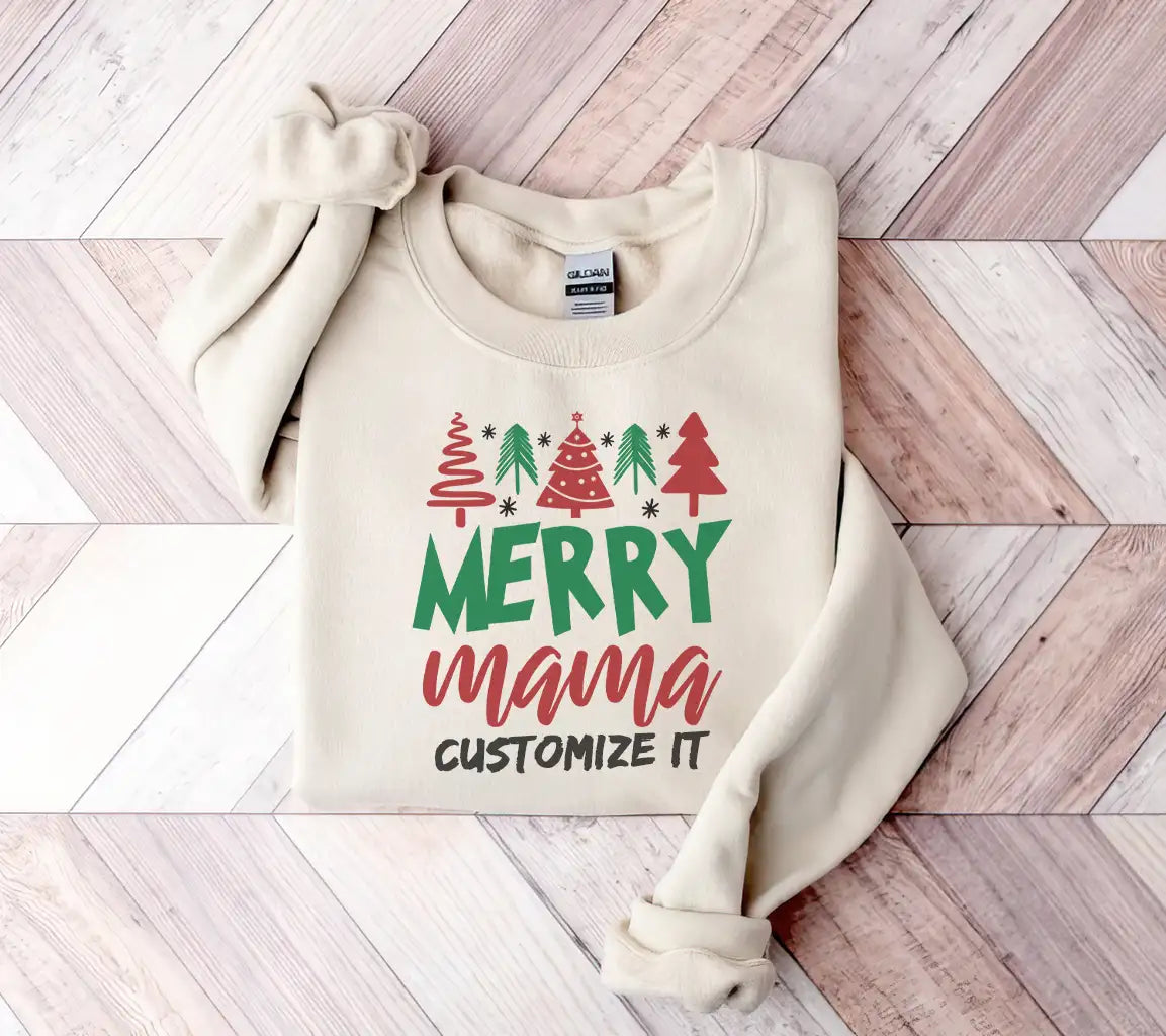 Merry Mama Christmas SVG - Green & Red with Trees SVG