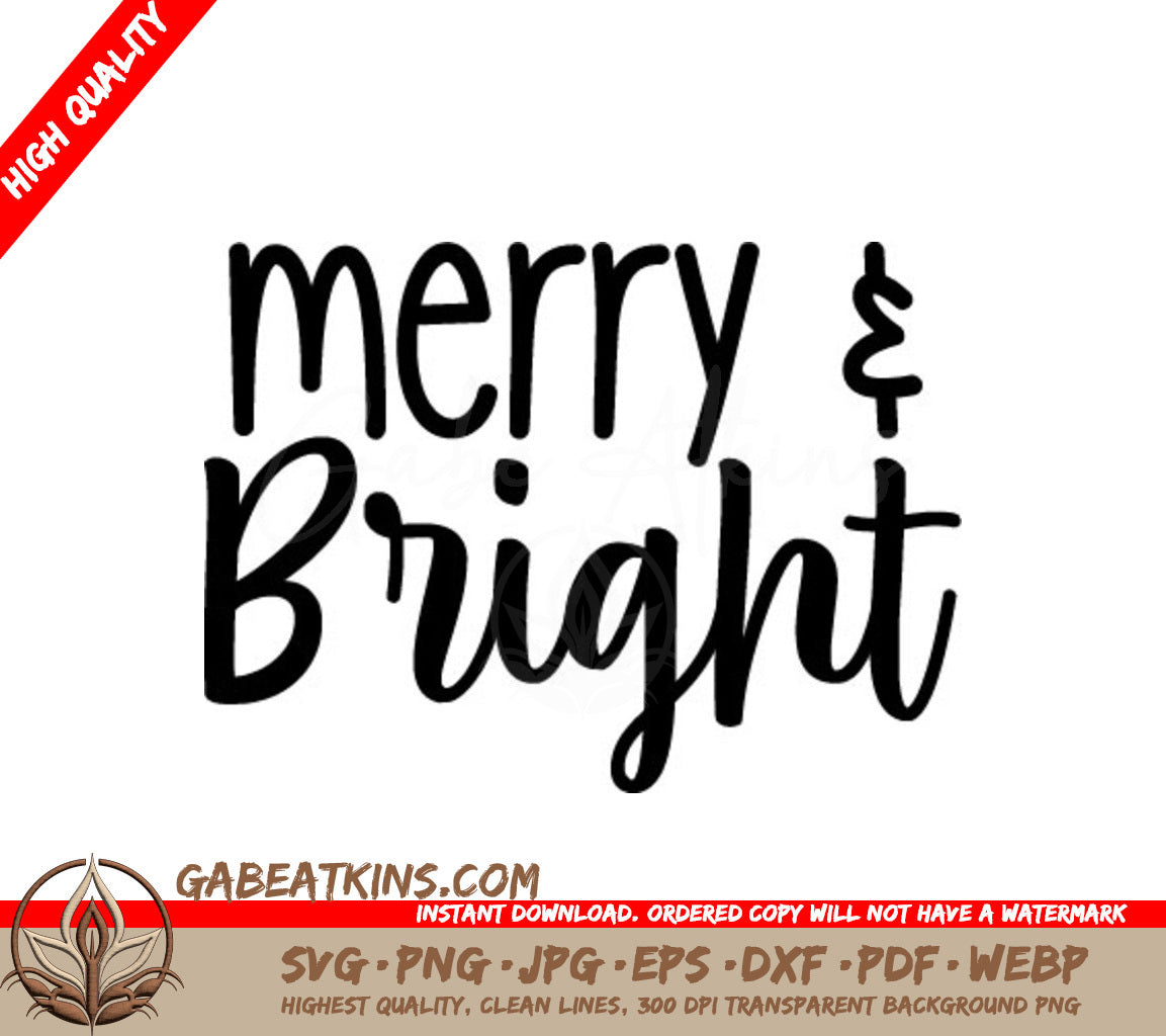 Merry & Bright Cursive SVG - Christmas Design SVG