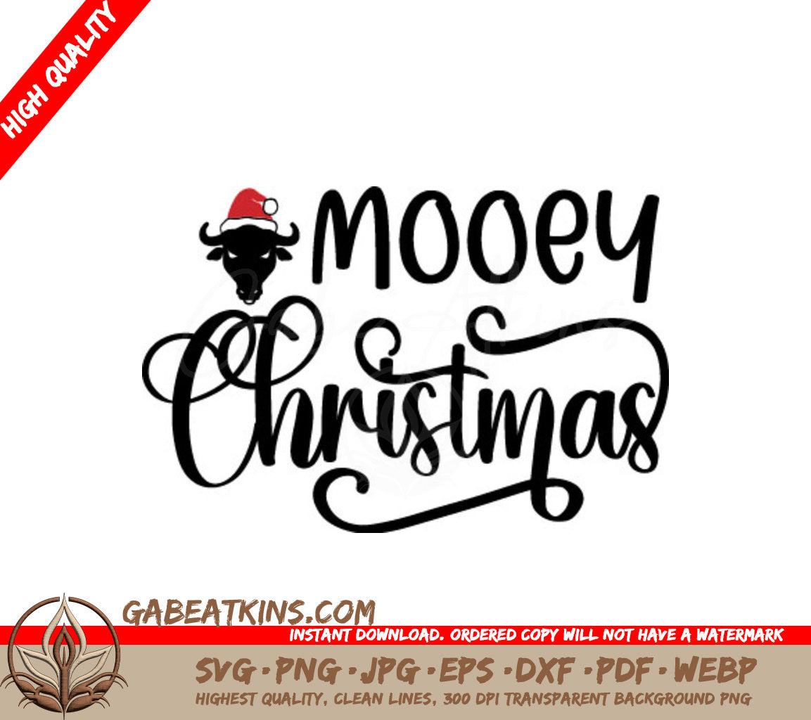  Bull in Santa Hat Christmas SVG - Christmas Mooey Design SVG