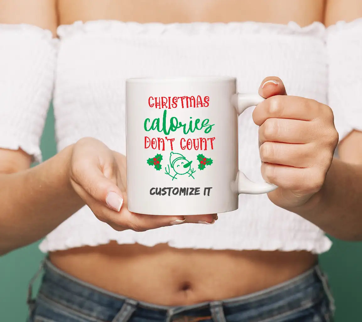 Christmas Calories Dont Count SVG - Snowman & Holly Design SVG