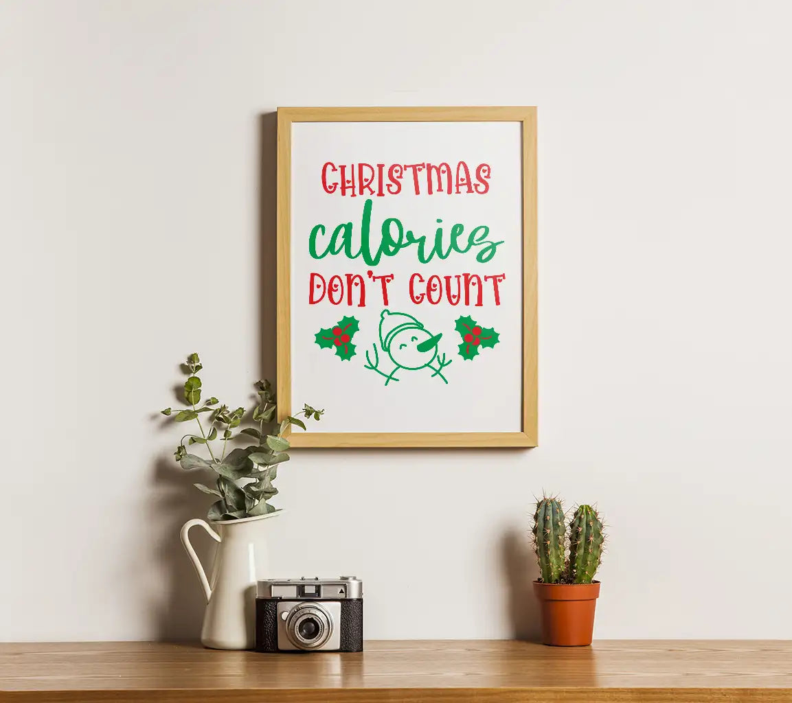 Christmas Calories Dont Count SVG - Snowman & Holly Design SVG