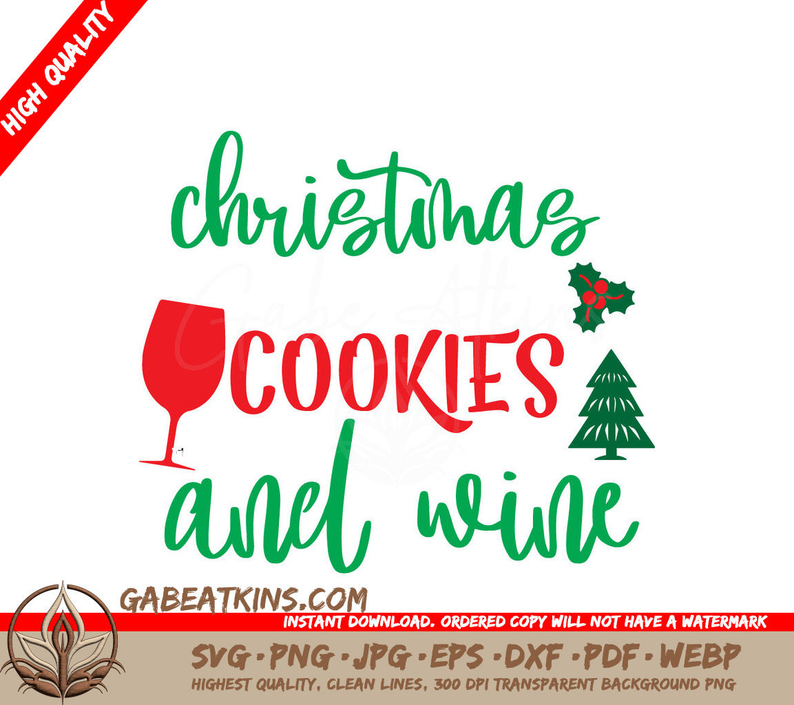 Christmas Cookies & Wine SVG Design - Festive Sign Cut File SVG