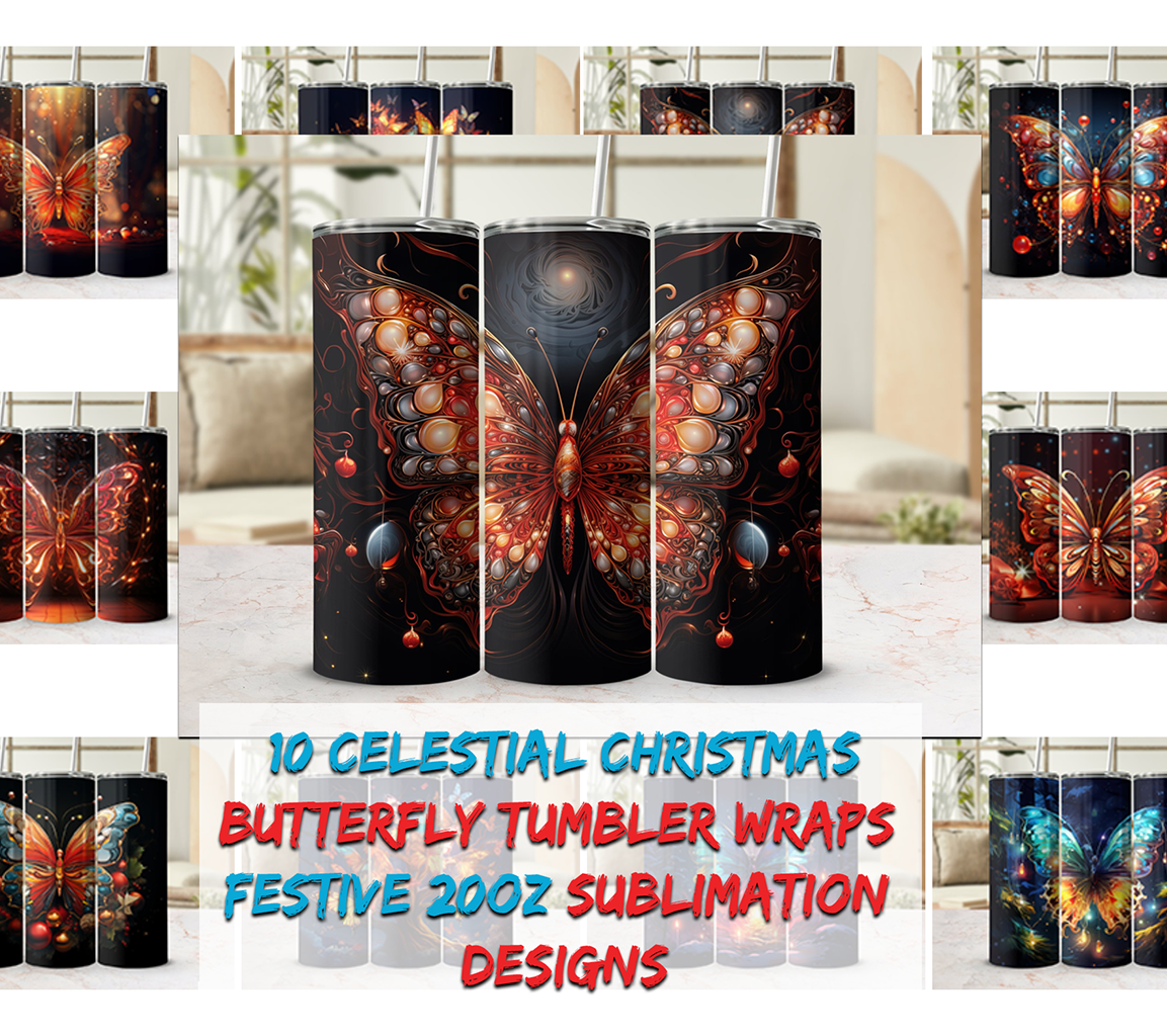 Christmas Butterflies Tumbler Wrap Bundle - 10 Different Designs