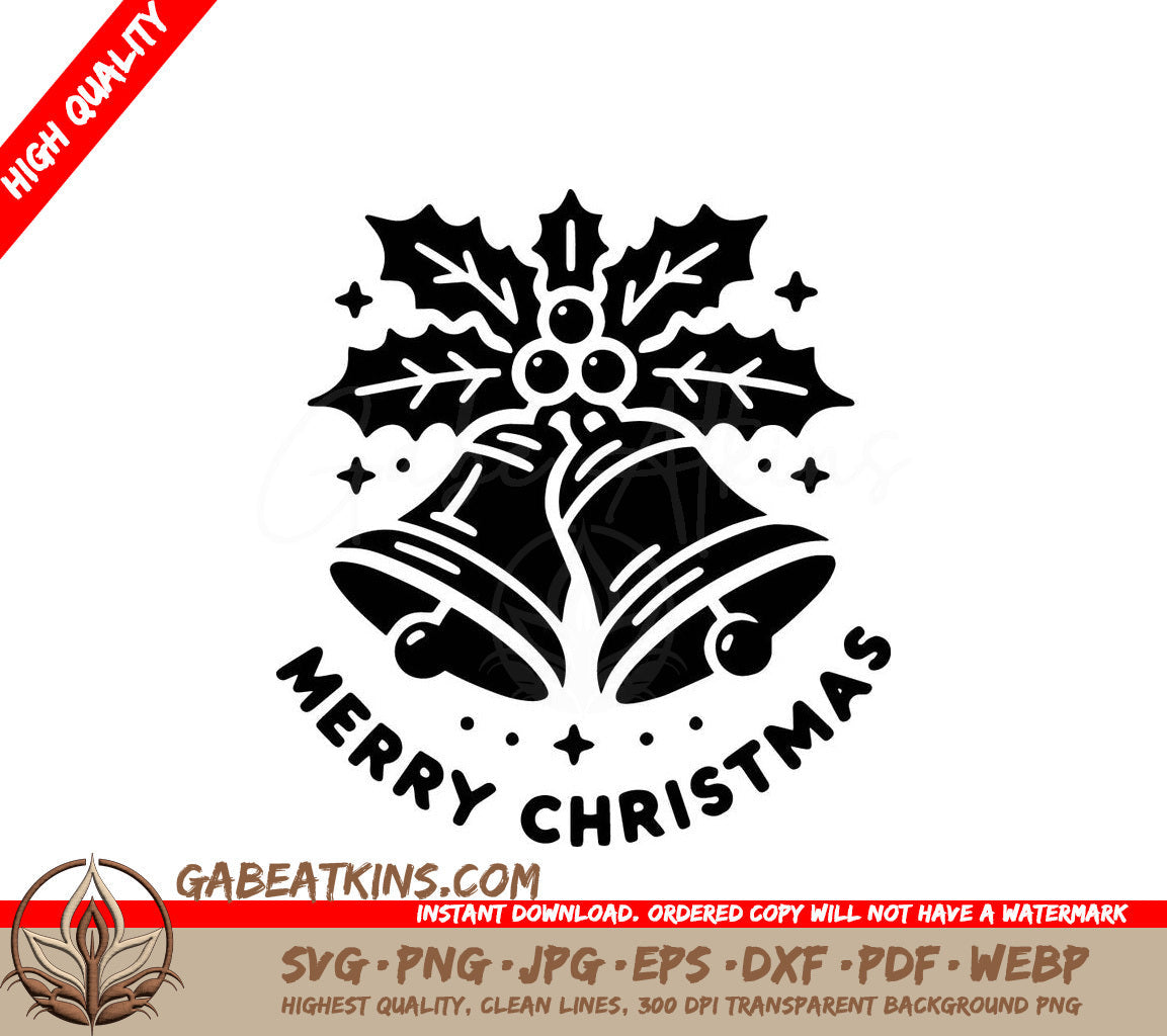 A Merry Christmas Logo With Bells And Holly SVG - Christmas Bells SVG