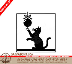 A Black Cat Is Playing With A Christmas Ornament SVG - Christmas Cat Play SVG