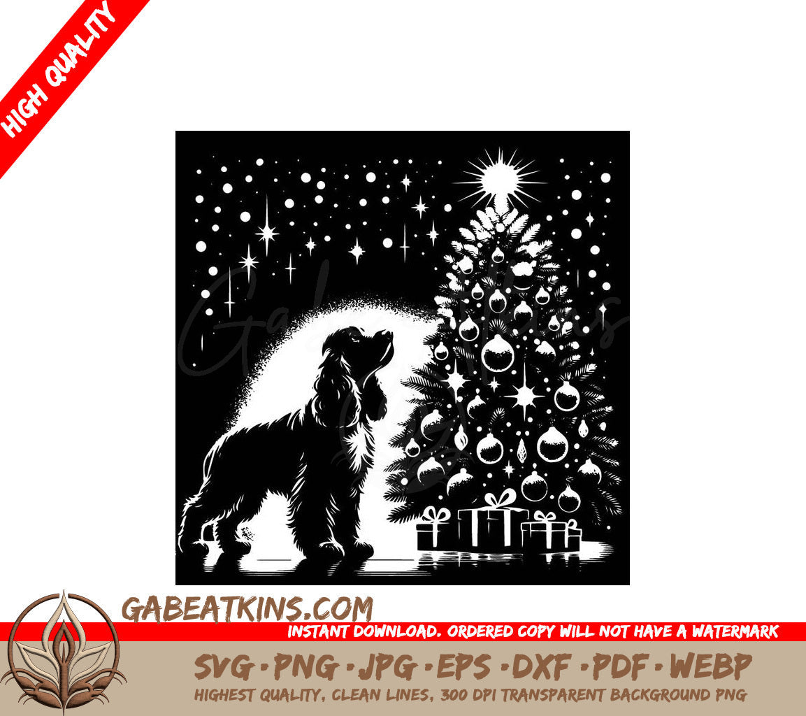 A Cocker Spaniel Looking Up At A Christmas Tree SVG - Christmas Cocker Spaniel SVG