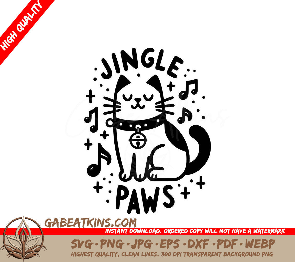  A Cat With The Words Jingle Paws SVG - Christmas Jingle Cat SVG