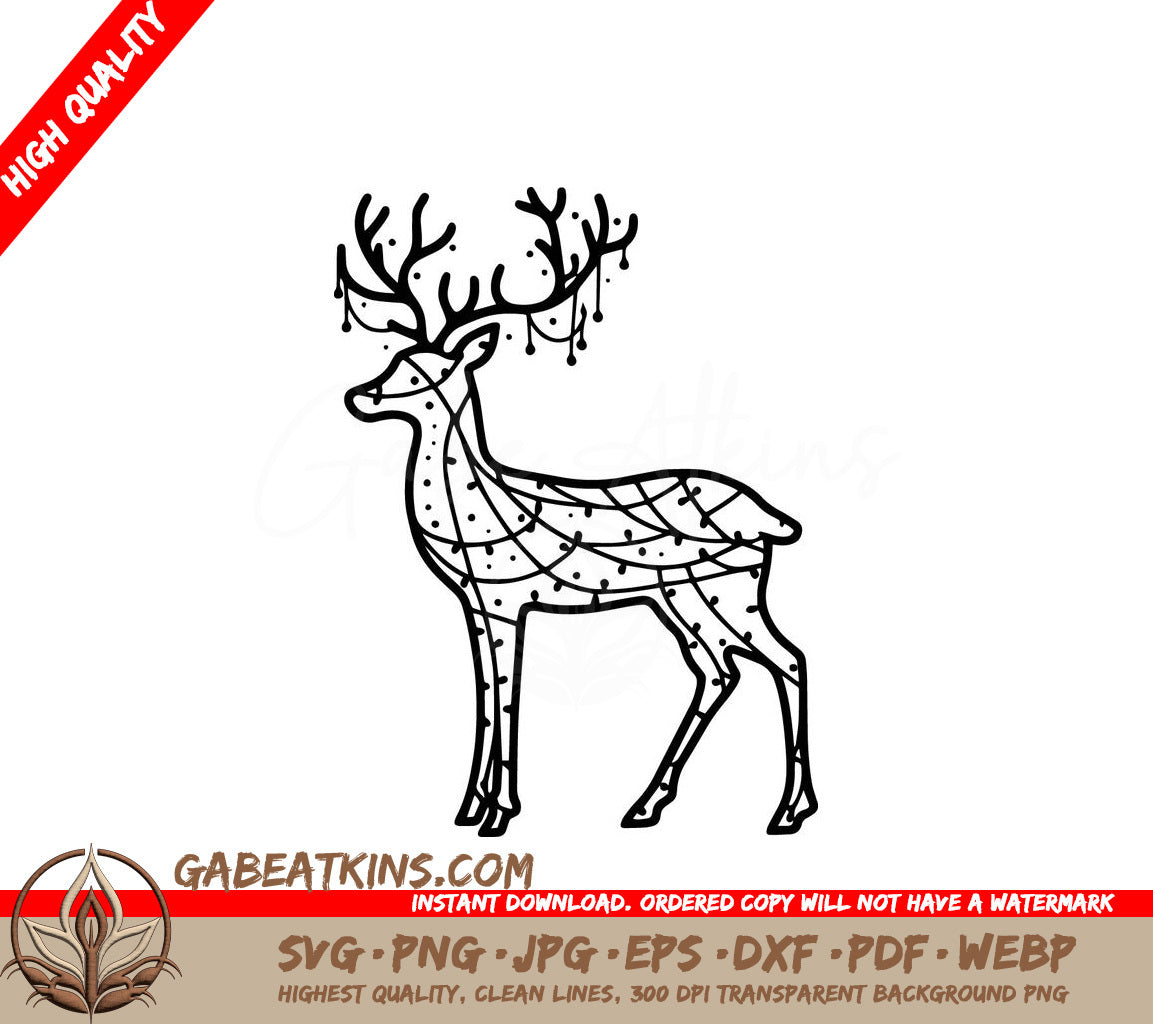  A Deer With Christmas Lights On Its Antlers SVG - Christmas Lights Deer SVG